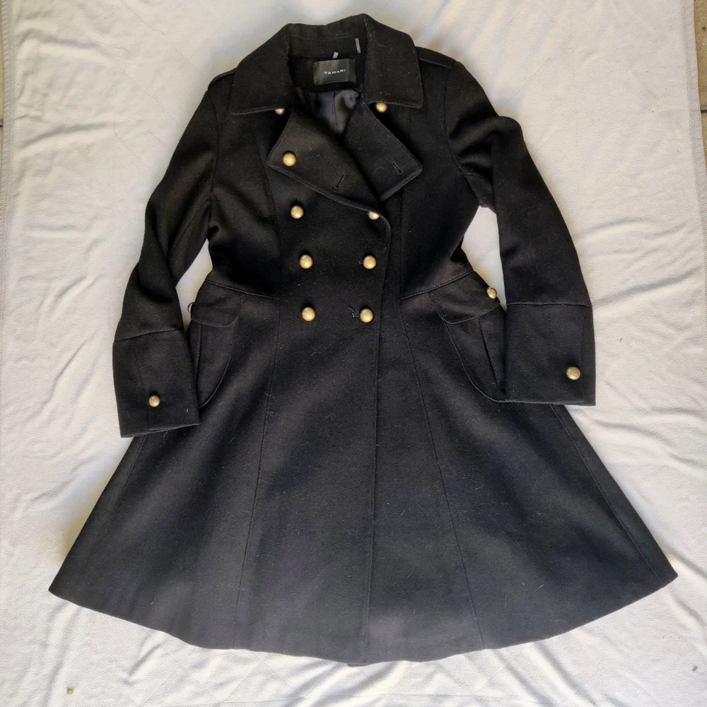 Tahari Courtney Military Wool Blend Peacoat - Picture 2 of 11